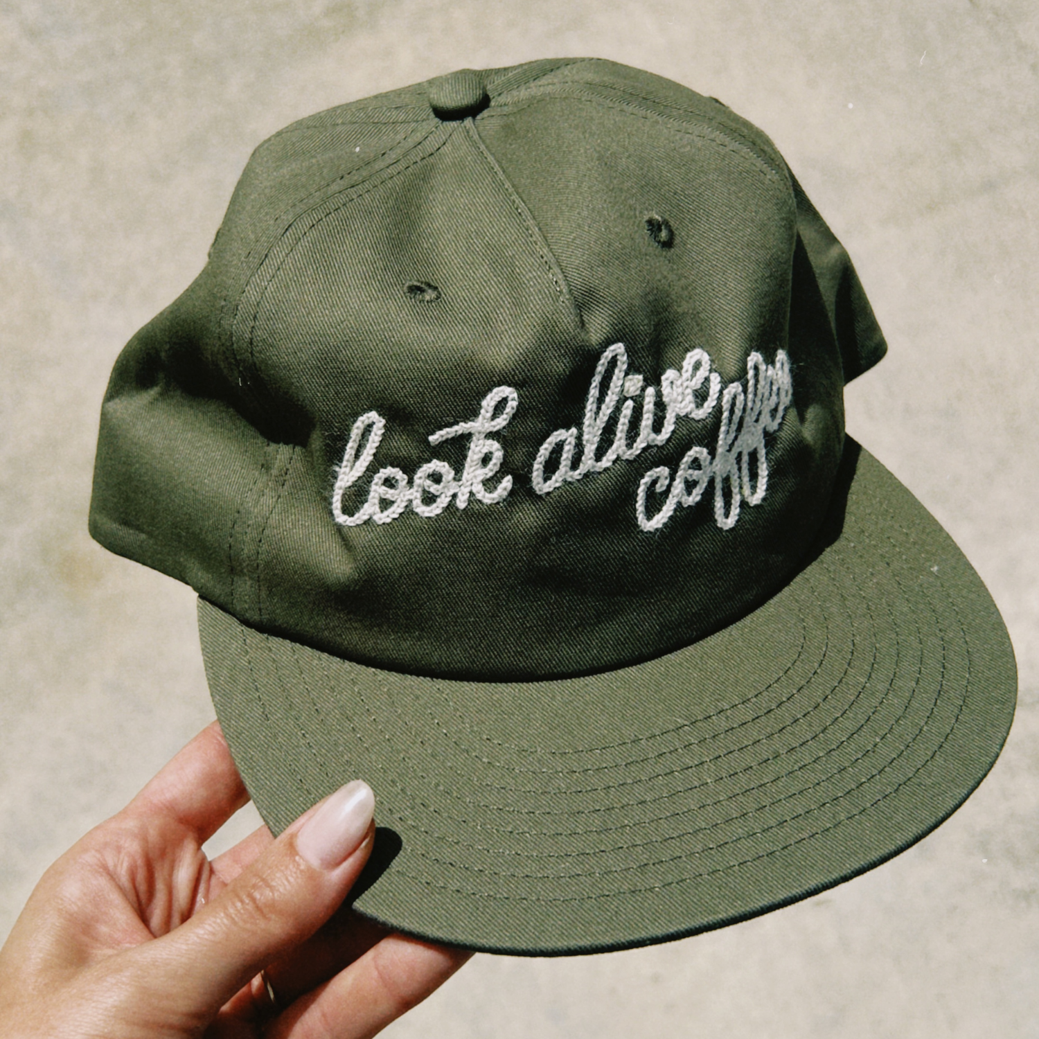 Olive Green Chainstitch Cotton Surf Hat Look Alive Coffee